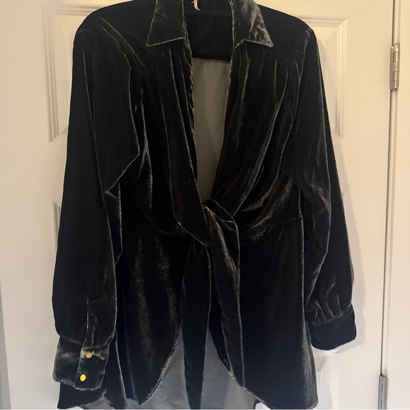 Free People Elegant Dark Gray Velvet Wrap Top - Picture 2 of 16